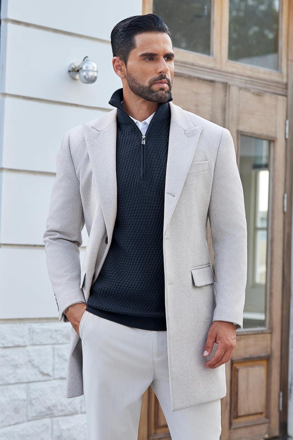 imageCOOFANDY Mens Quarter Zip Pullover Sweater Slim Fit Waffle Mock Turtleneck Polo Sweater Casual Long Sleeve SweatshirtNavy Blue