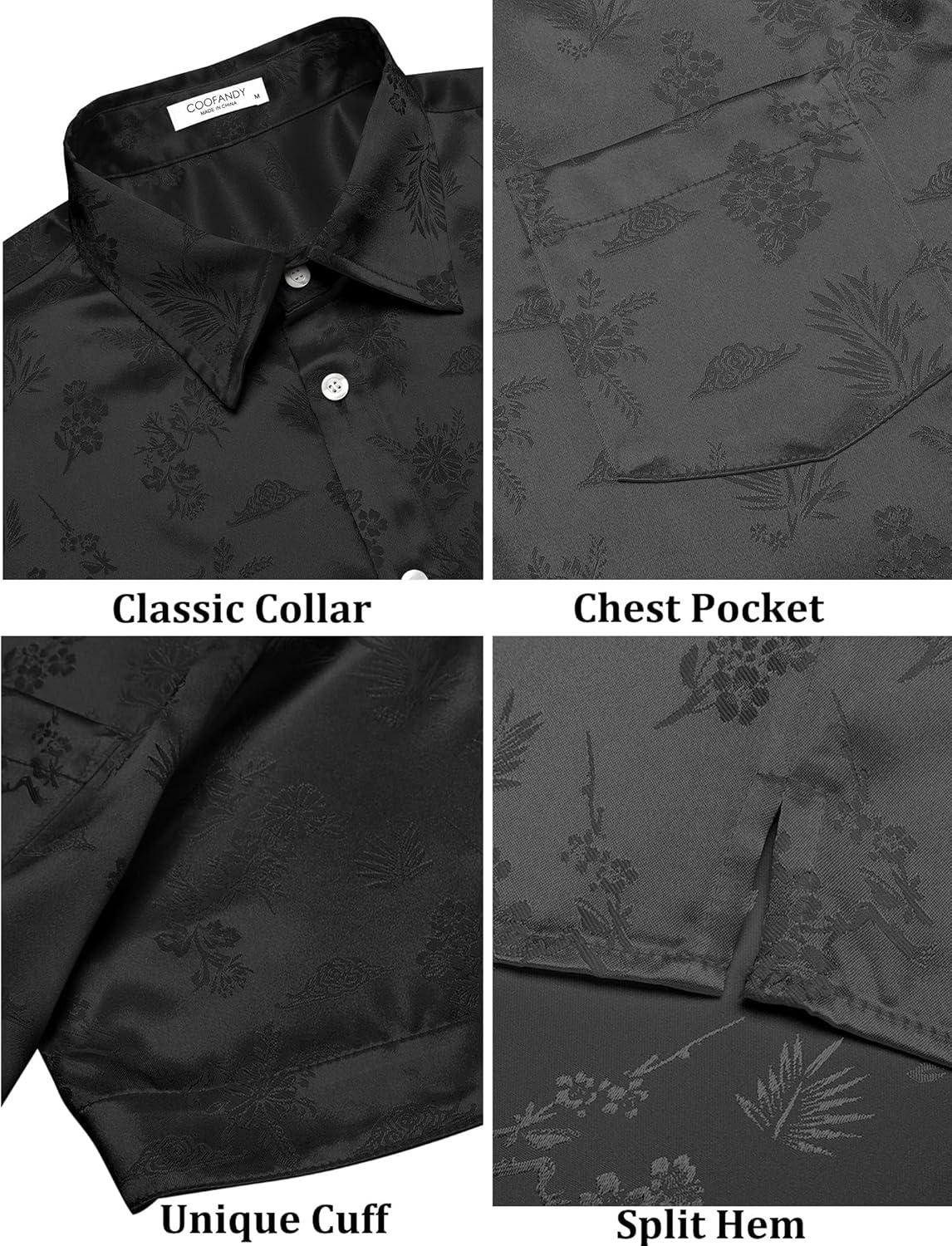 imageCOOFANDY Mens Silk Button Down Short Sleeve Shirt Satin Dress Shirts Summer Beach Wedding Shirt01 Black