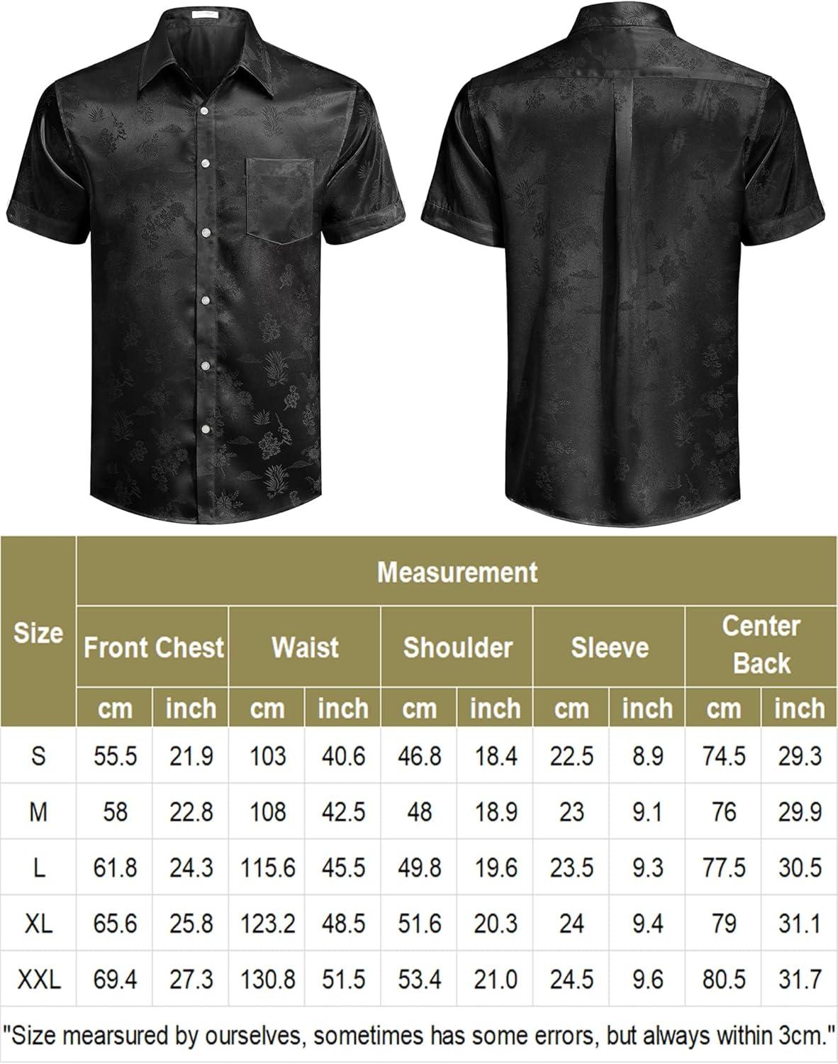 imageCOOFANDY Mens Silk Button Down Short Sleeve Shirt Satin Dress Shirts Summer Beach Wedding Shirt01 Black