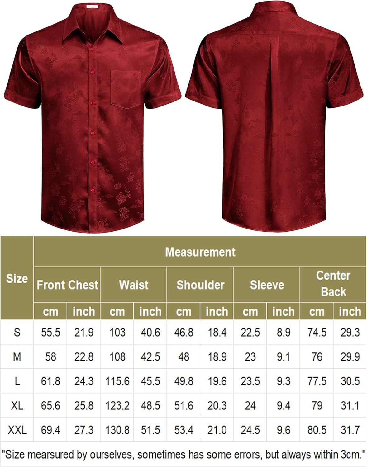 imageCOOFANDY Mens Silk Button Down Short Sleeve Shirt Satin Dress Shirts Summer Beach Wedding Shirt01 Red