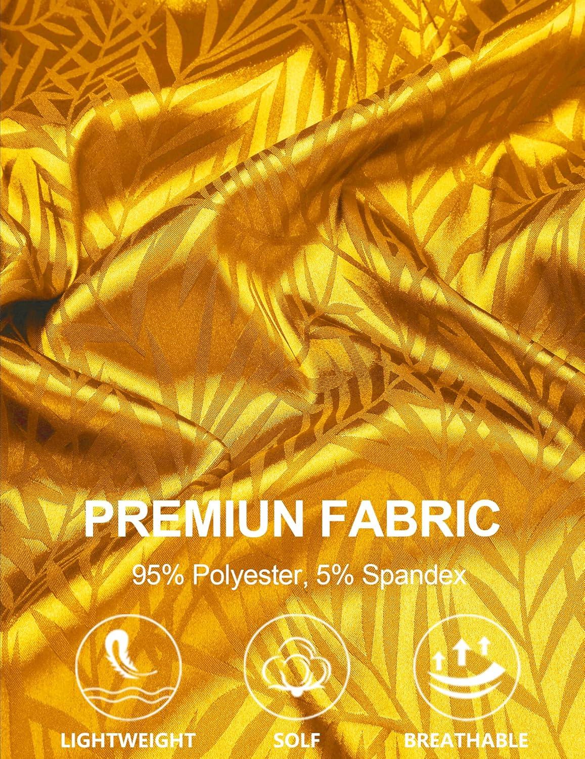 imageCOOFANDY Mens Silk Button Down Short Sleeve Shirt Satin Dress Shirts Summer Beach Wedding Shirt02 Golden Yellow