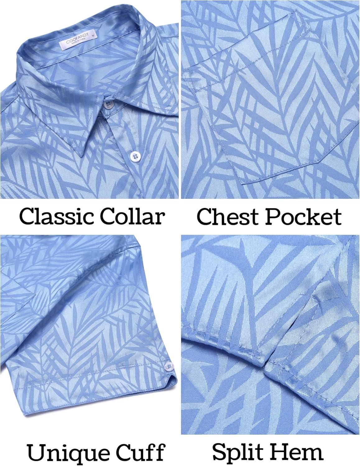 imageCOOFANDY Mens Silk Button Down Short Sleeve Shirt Satin Dress Shirts Summer Beach Wedding Shirt02 Sky Blue