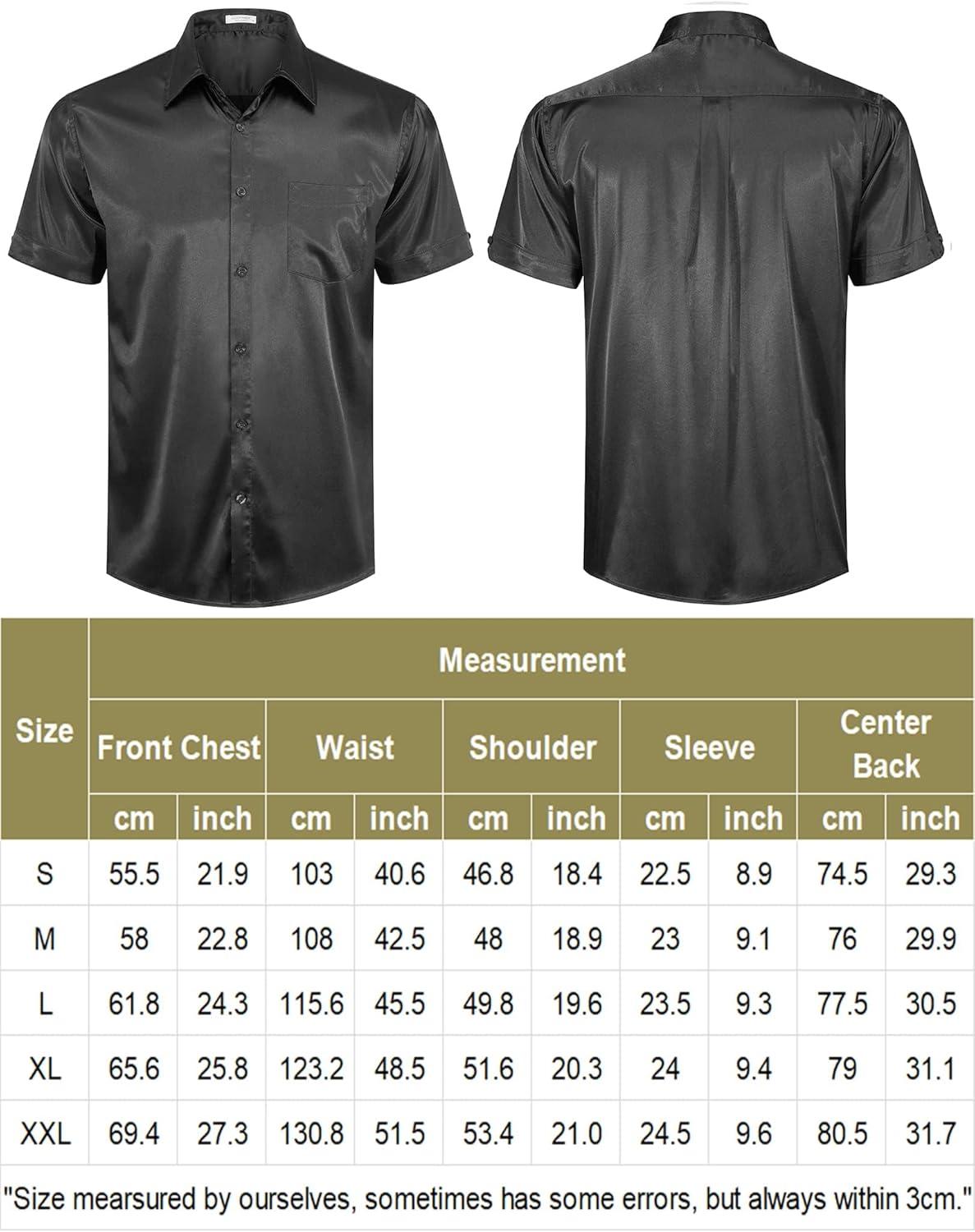 imageCOOFANDY Mens Silk Button Down Short Sleeve Shirt Satin Dress Shirts Summer Beach Wedding ShirtBlackpure