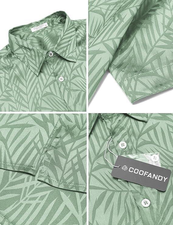 imageCOOFANDY Mens Silk Button Down Short Sleeve Shirt Satin Dress Shirts Summer Beach Wedding ShirtLight Green