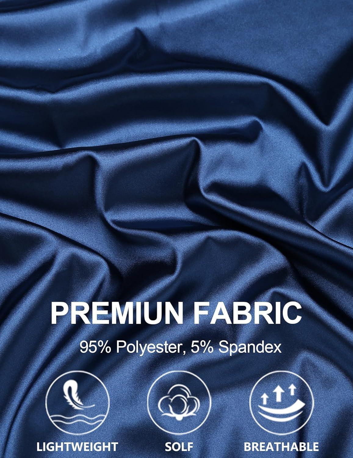 imageCOOFANDY Mens Silk Button Down Short Sleeve Shirt Satin Dress Shirts Summer Beach Wedding ShirtNavy Bluepure