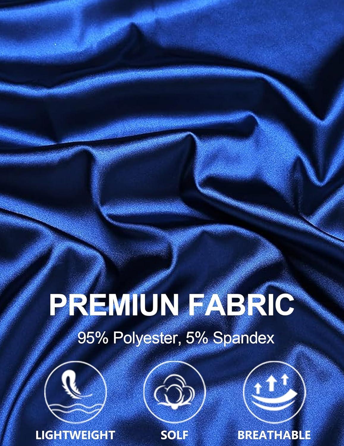 imageCOOFANDY Mens Silk Button Down Short Sleeve Shirt Satin Dress Shirts Summer Beach Wedding ShirtRoyal Bluepure