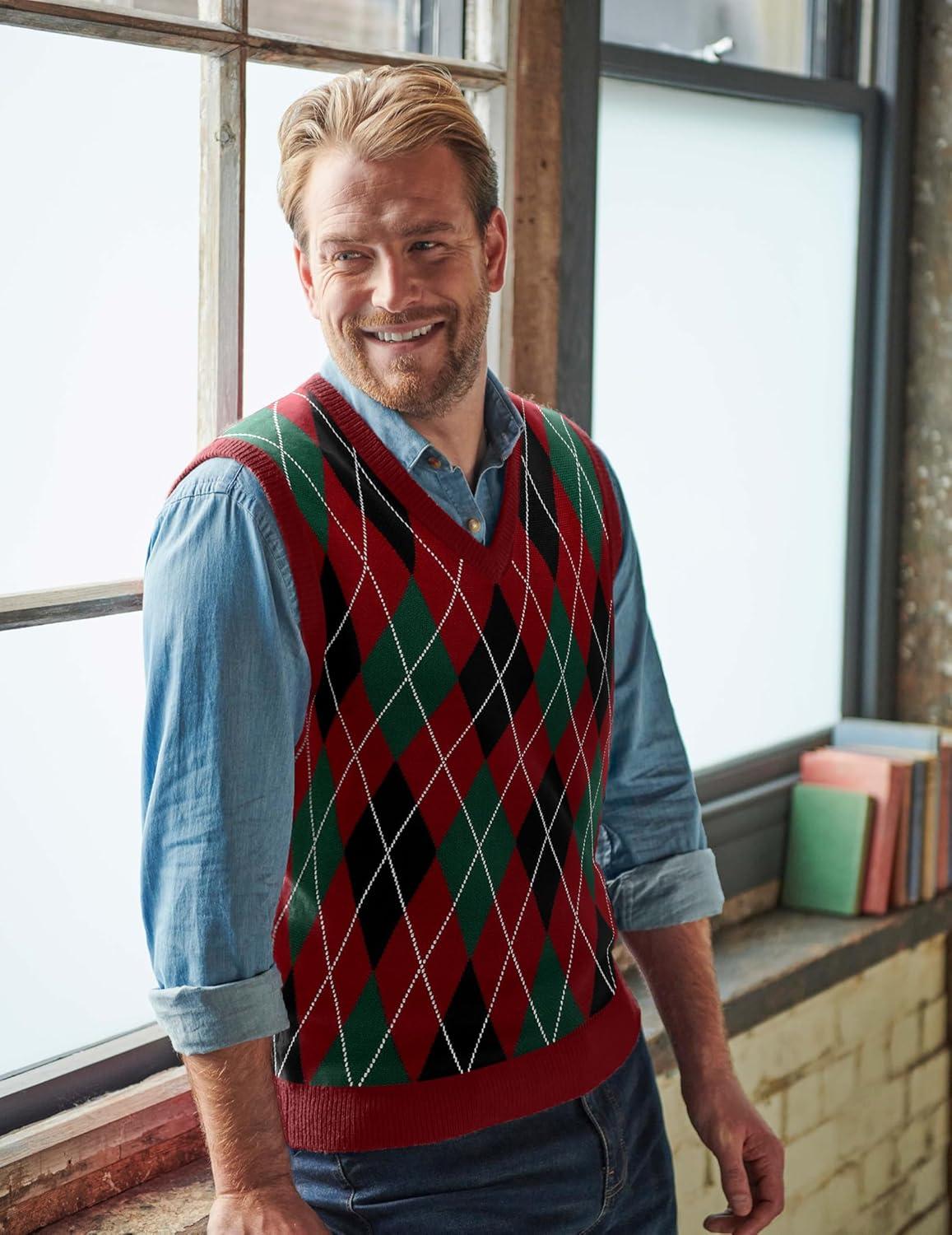 imageCOOFANDY Mens Sleeveless V Neck Pullover Sweater Slim Fit Casual Argyle Sweater VestGw346 Red and Black Plaid