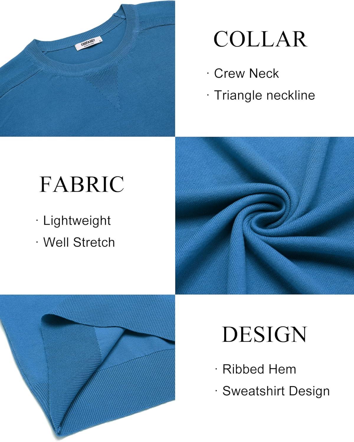 imageCOOFANDY Mens Sweater Crewneck Pullover Long Sleeve Lightweight Sweater Plain Knit Silm FitDark Blue