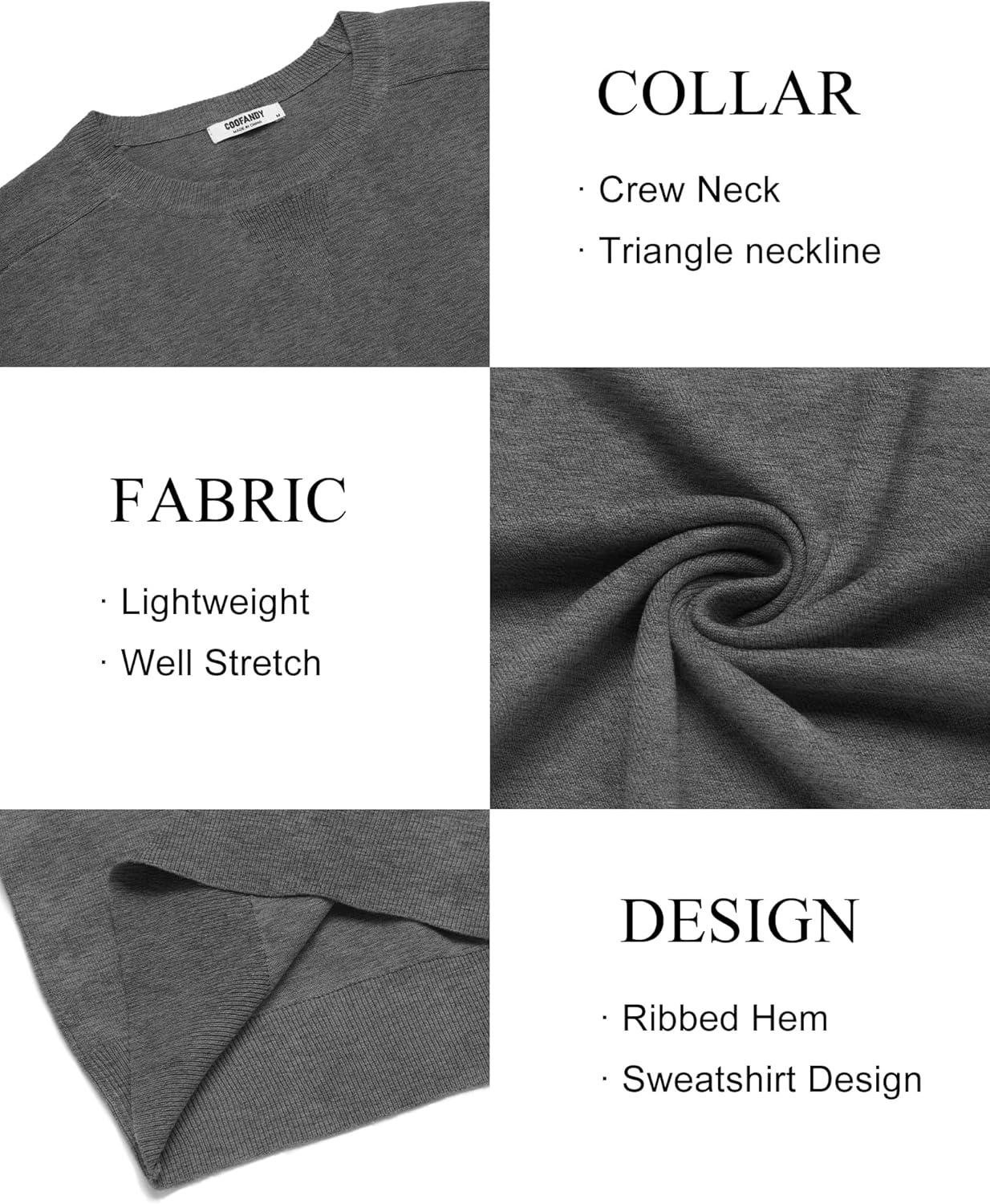 imageCOOFANDY Mens Sweater Crewneck Pullover Long Sleeve Lightweight Sweater Plain Knit Silm FitDark Gray