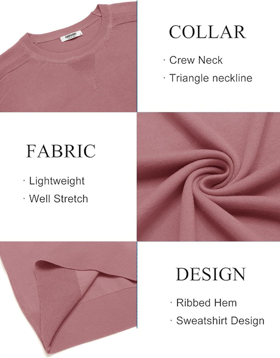 imageCOOFANDY Mens Sweater Crewneck Pullover Long Sleeve Lightweight Sweater Plain Knit Silm FitDusty Pink
