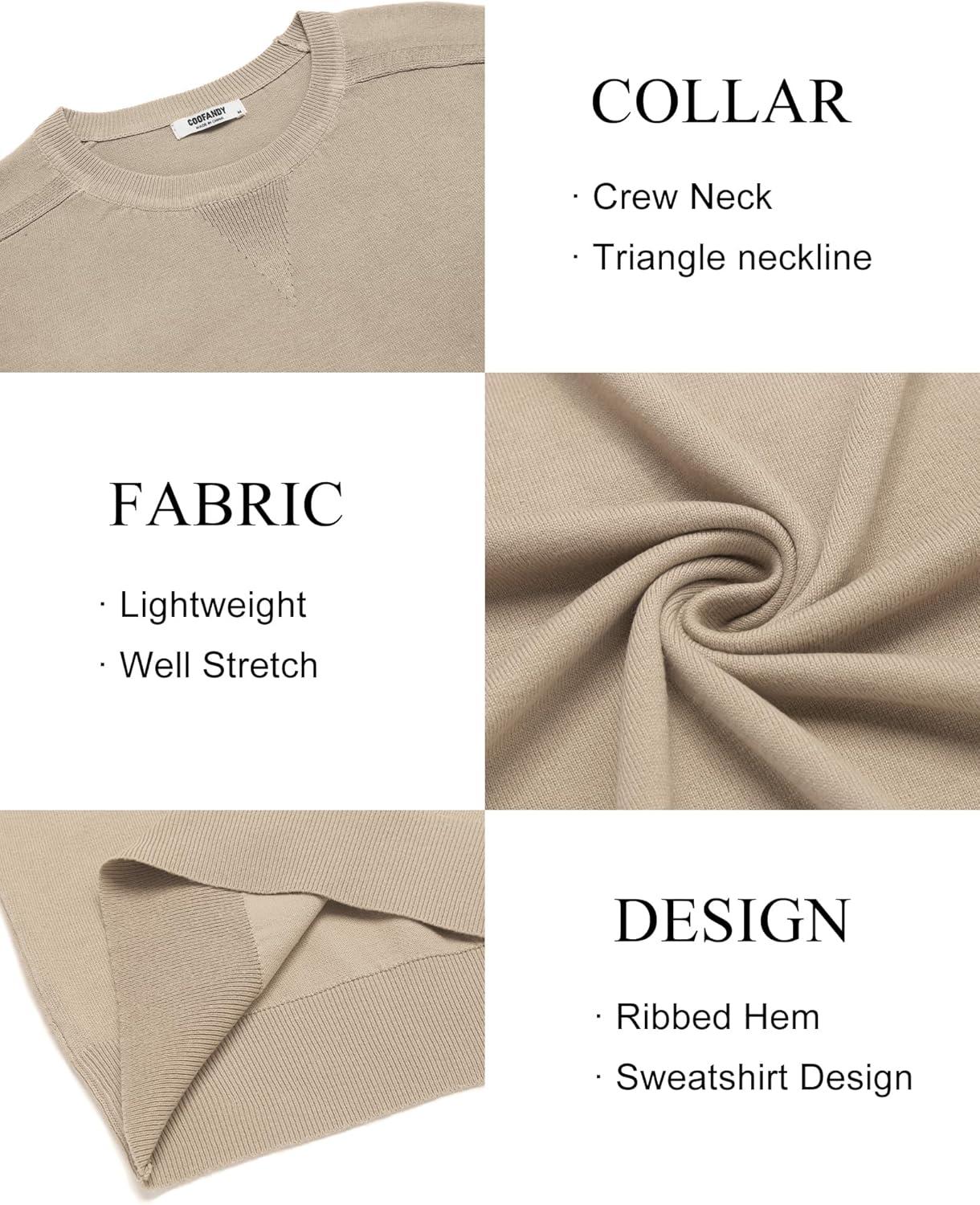 imageCOOFANDY Mens Sweater Crewneck Pullover Long Sleeve Lightweight Sweater Plain Knit Silm FitKhaki
