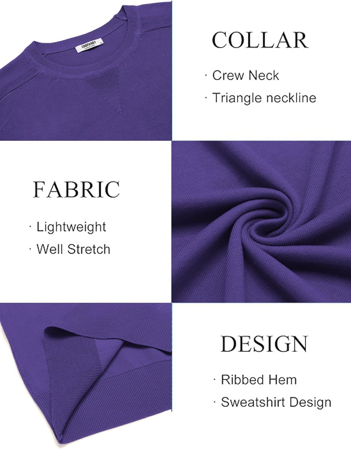 imageCOOFANDY Mens Sweater Crewneck Pullover Long Sleeve Lightweight Sweater Plain Knit Silm FitPurple