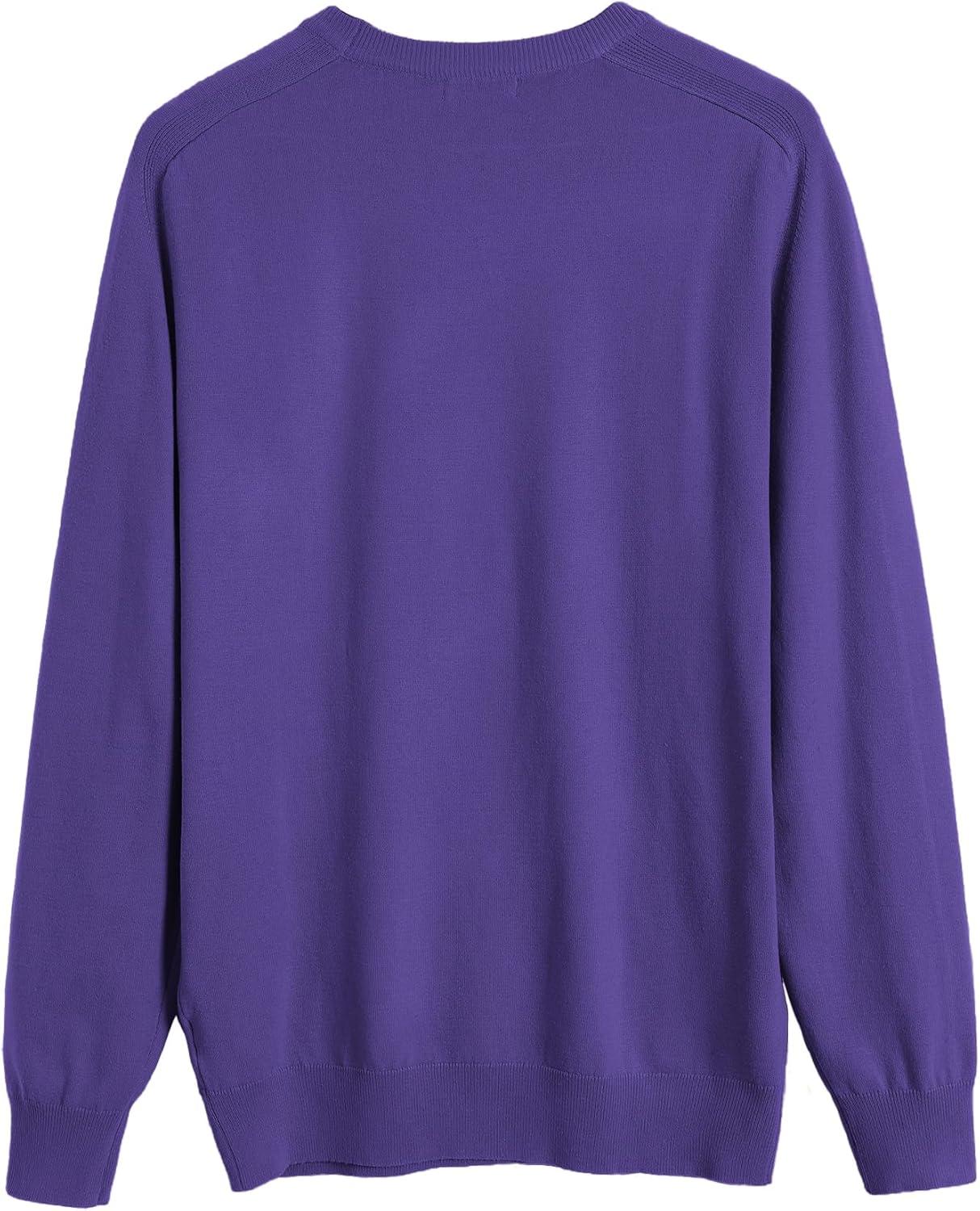 imageCOOFANDY Mens Sweater Crewneck Pullover Long Sleeve Lightweight Sweater Plain Knit Silm FitPurple