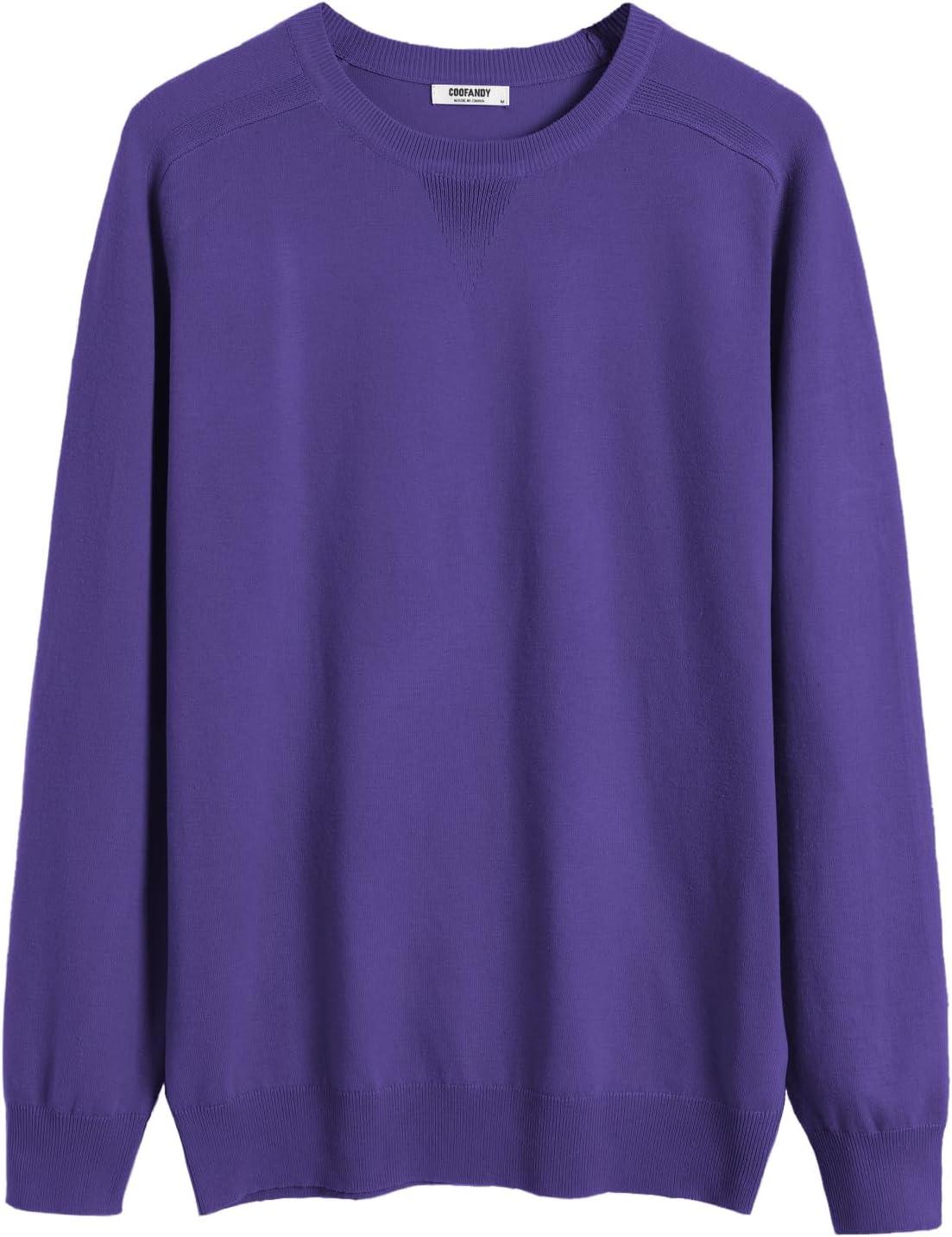 imageCOOFANDY Mens Sweater Crewneck Pullover Long Sleeve Lightweight Sweater Plain Knit Silm FitPurple