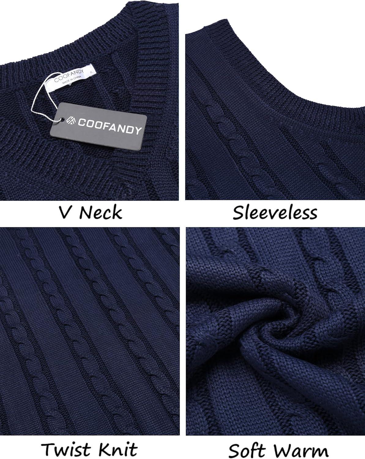 imageCOOFANDY Mens Sweater Vest V Neck Slim Fit Casual Sleeveless Twisted Knitted Pullover SweaterSolid Navy Blue