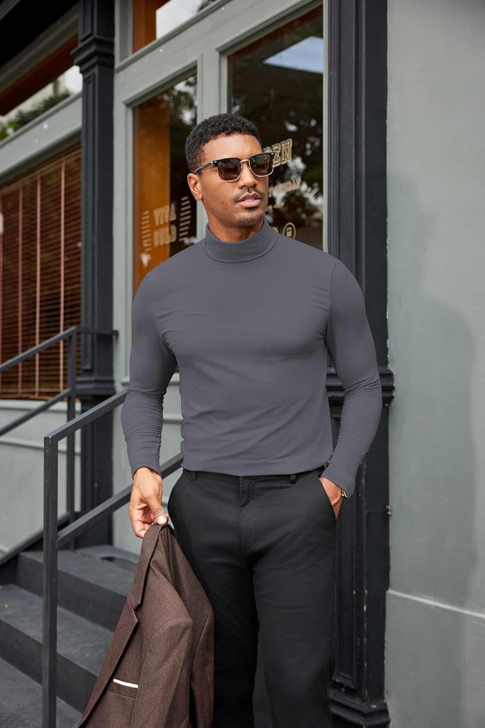 imageCOOFANDY Mens Turtleneck Shirts Slim Fit Shirt Tops Lightweight Pullover Thermal Sweater Casual Long Sleeve ShirtDark Grey