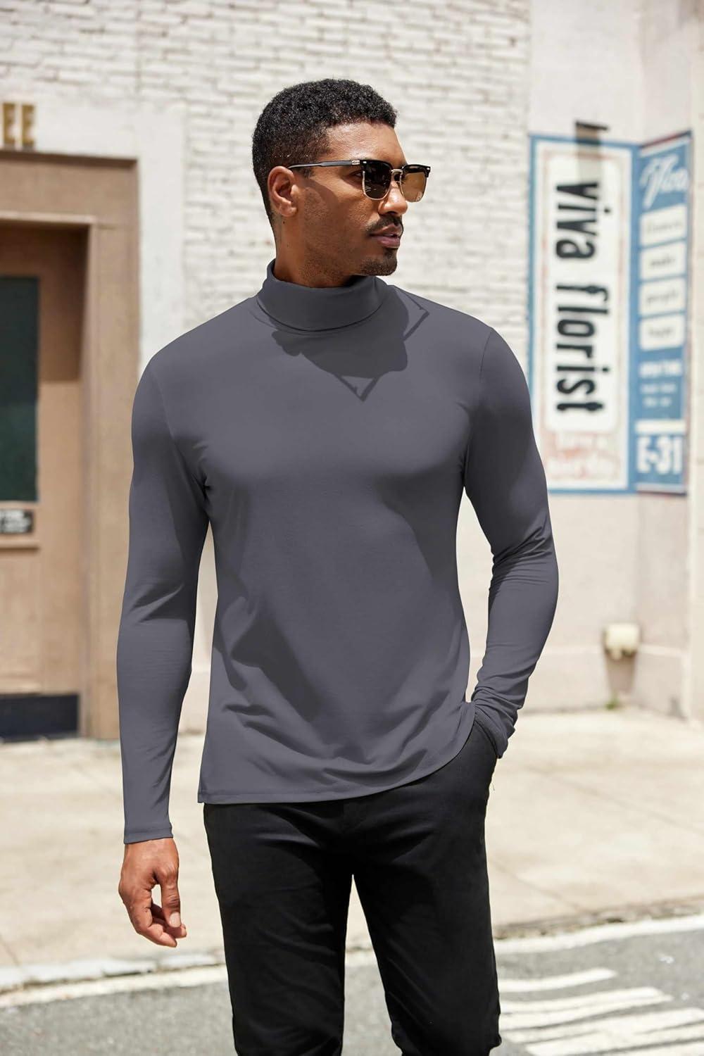 imageCOOFANDY Mens Turtleneck Shirts Slim Fit Shirt Tops Lightweight Pullover Thermal Sweater Casual Long Sleeve ShirtDark Grey