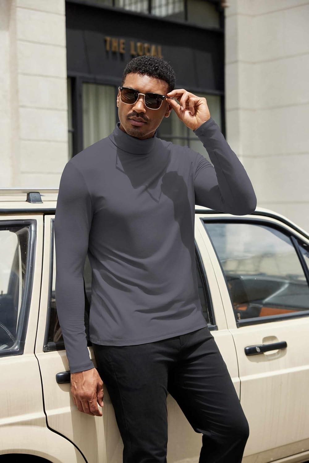 imageCOOFANDY Mens Turtleneck Shirts Slim Fit Shirt Tops Lightweight Pullover Thermal Sweater Casual Long Sleeve ShirtDark Grey