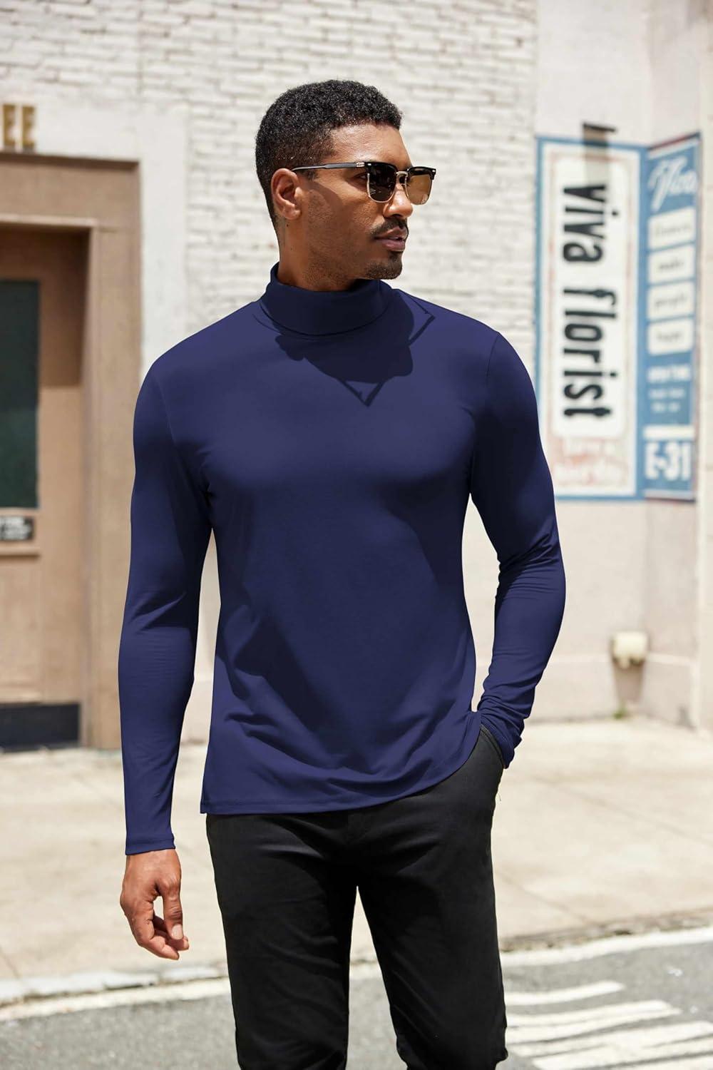 imageCOOFANDY Mens Turtleneck Shirts Slim Fit Shirt Tops Lightweight Pullover Thermal Sweater Casual Long Sleeve ShirtDark Navy