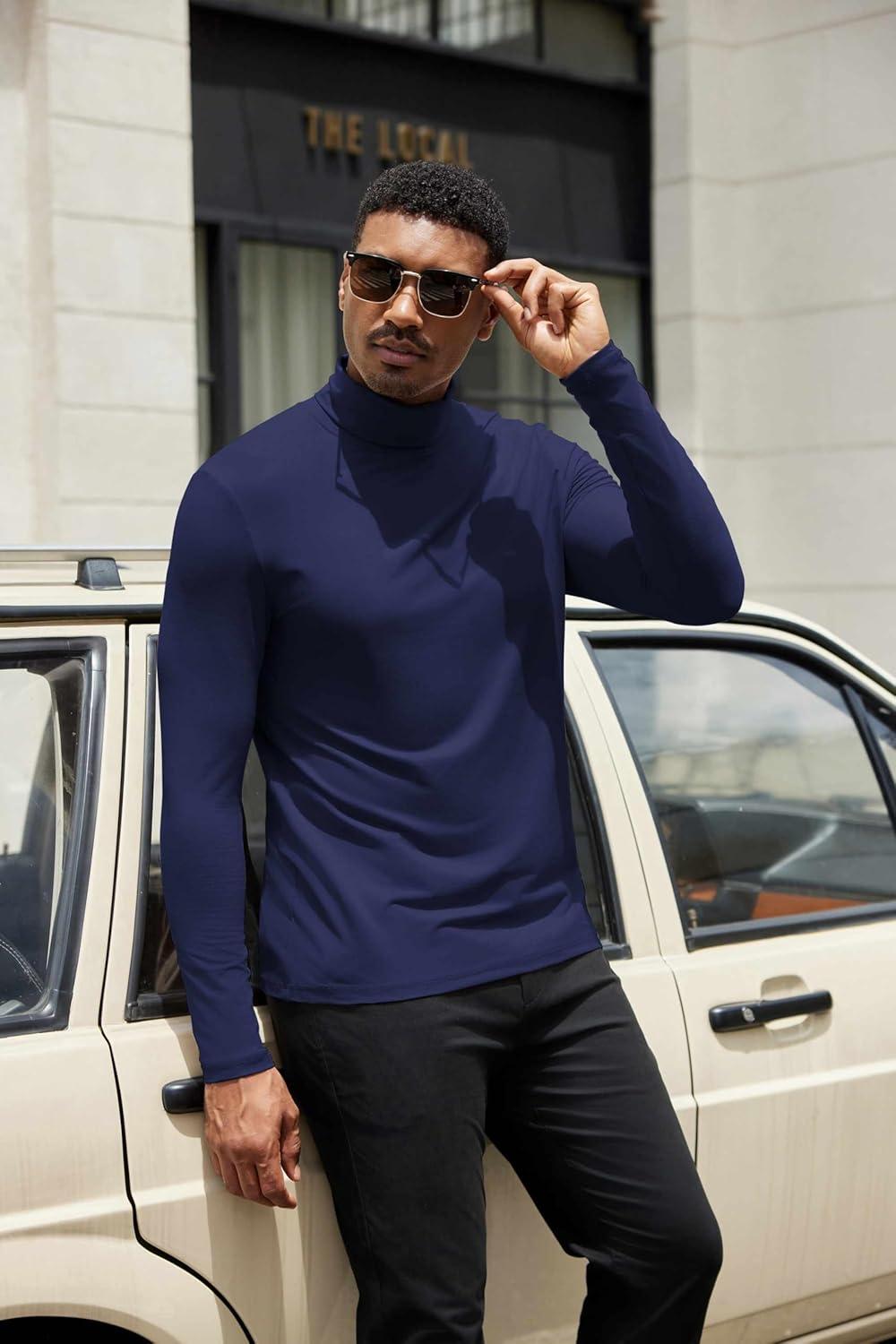 imageCOOFANDY Mens Turtleneck Shirts Slim Fit Shirt Tops Lightweight Pullover Thermal Sweater Casual Long Sleeve ShirtDark Navy
