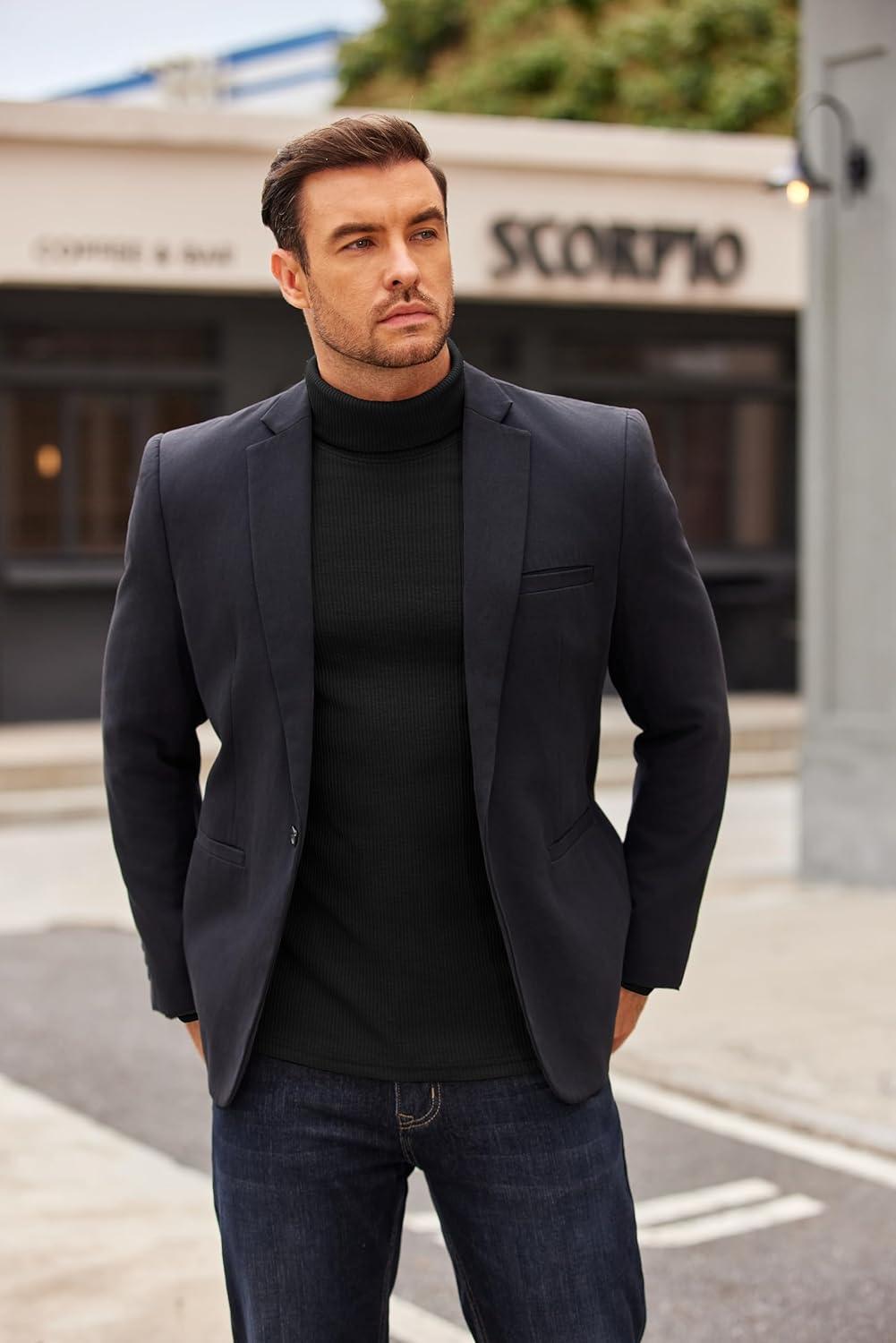 imageCOOFANDY Mens Turtleneck Sweater Long Sleeve Casual Ribbed Knitted High Neck Pullover SweatersBlack