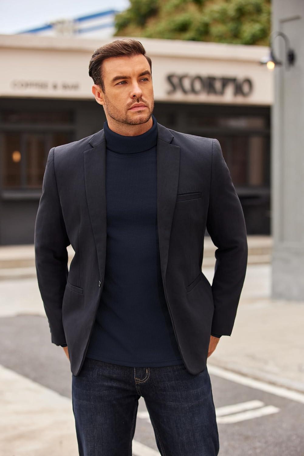imageCOOFANDY Mens Turtleneck Sweater Long Sleeve Casual Ribbed Knitted High Neck Pullover SweatersBlue Purple