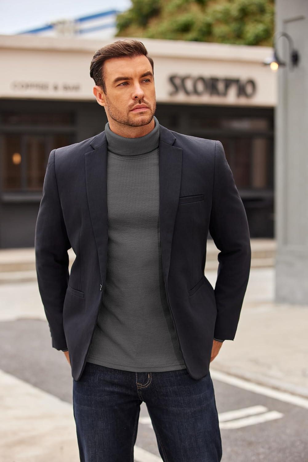 imageCOOFANDY Mens Turtleneck Sweater Long Sleeve Casual Ribbed Knitted High Neck Pullover SweatersDark Grey