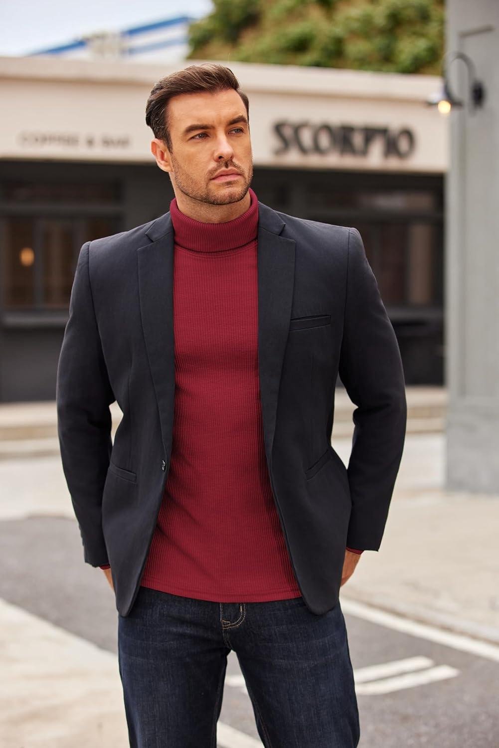 imageCOOFANDY Mens Turtleneck Sweater Long Sleeve Casual Ribbed Knitted High Neck Pullover SweatersDark Red