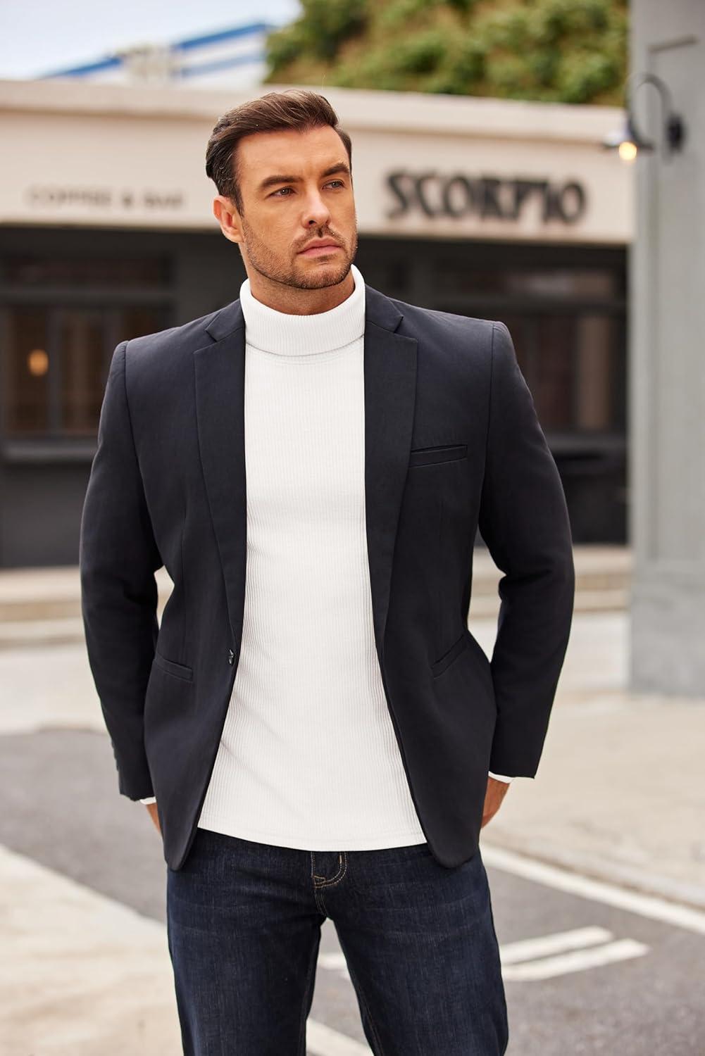 imageCOOFANDY Mens Turtleneck Sweater Long Sleeve Casual Ribbed Knitted High Neck Pullover SweatersWhite