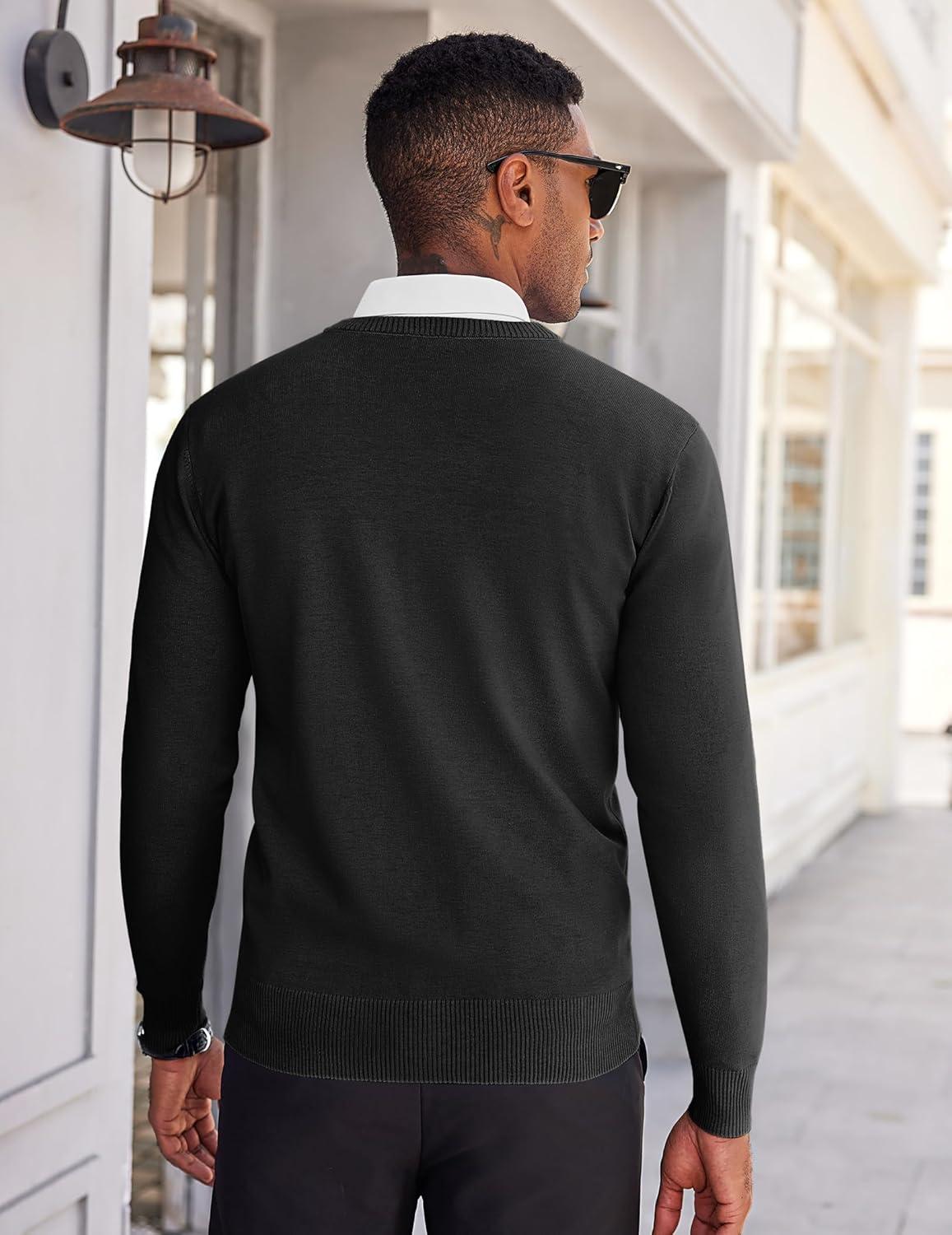 imageCOOFANDY Mens V Neck Sweater Lightweight Knitted Pullover SweatersBlack