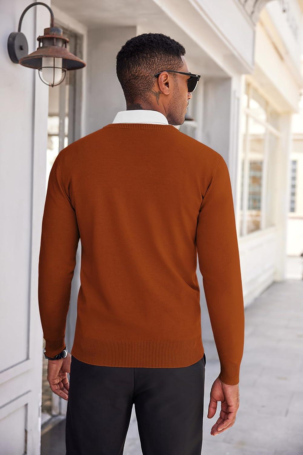 imageCOOFANDY Mens V Neck Sweater Lightweight Knitted Pullover SweatersCaramel