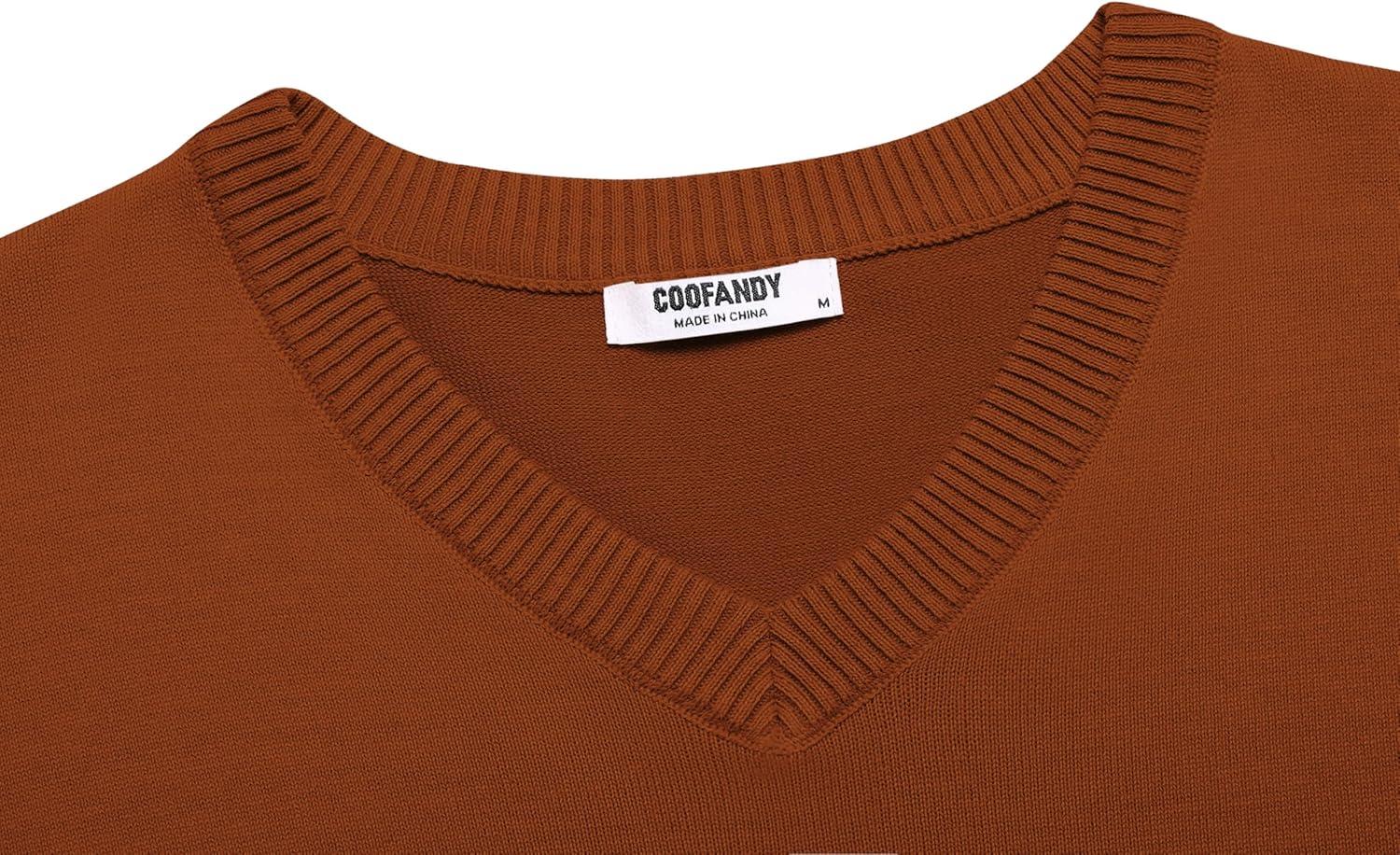 imageCOOFANDY Mens V Neck Sweater Lightweight Knitted Pullover SweatersCaramel