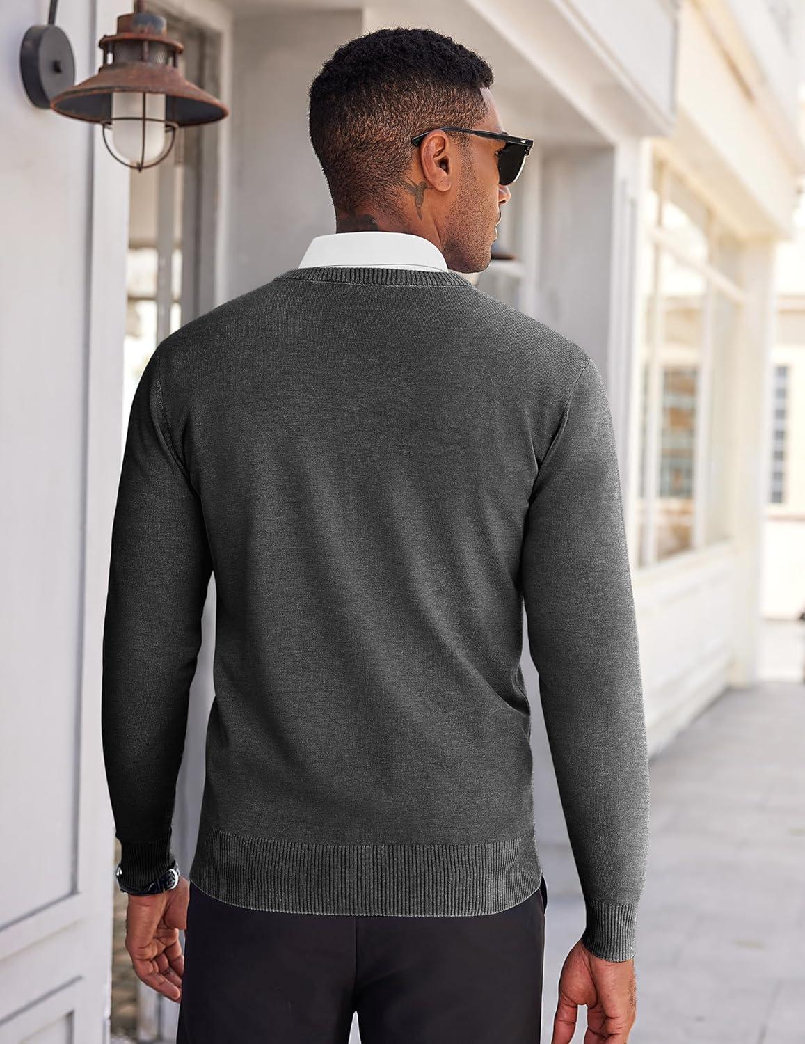 imageCOOFANDY Mens V Neck Sweater Lightweight Knitted Pullover SweatersDark Grey