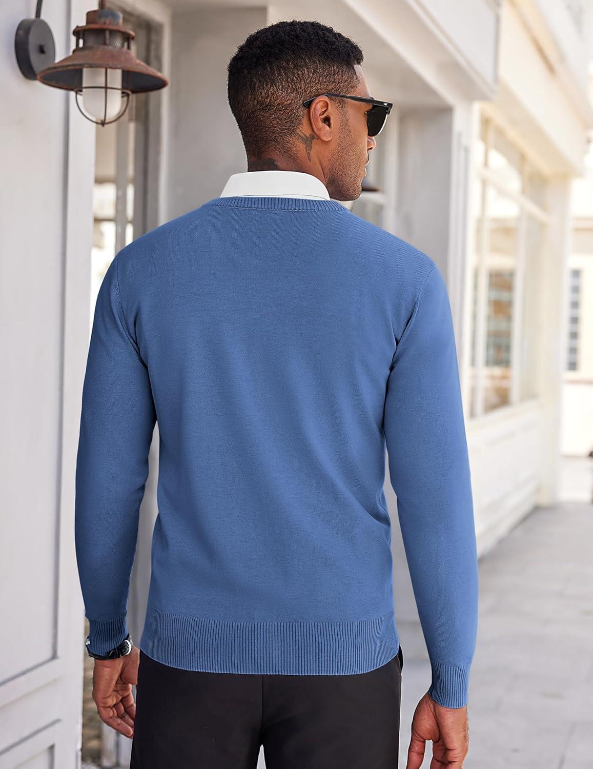 imageCOOFANDY Mens V Neck Sweater Lightweight Knitted Pullover SweatersDenim Blue