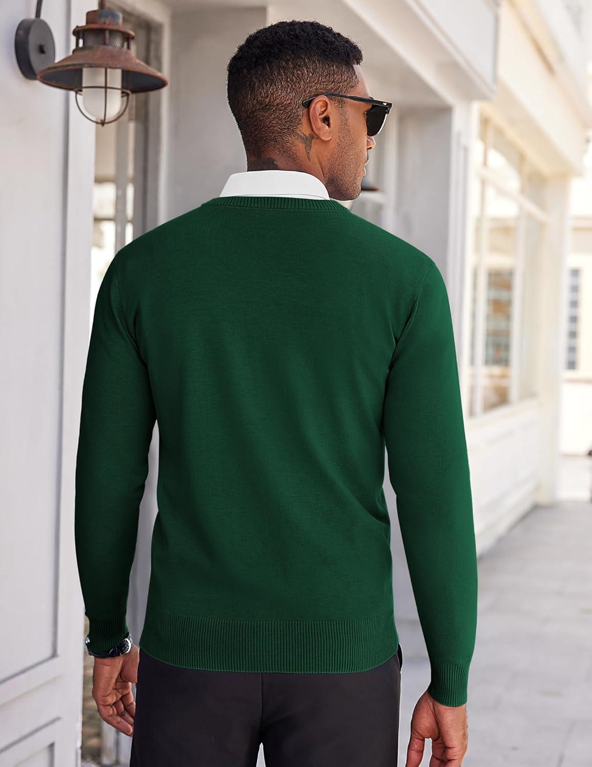 imageCOOFANDY Mens V Neck Sweater Lightweight Knitted Pullover SweatersGreen