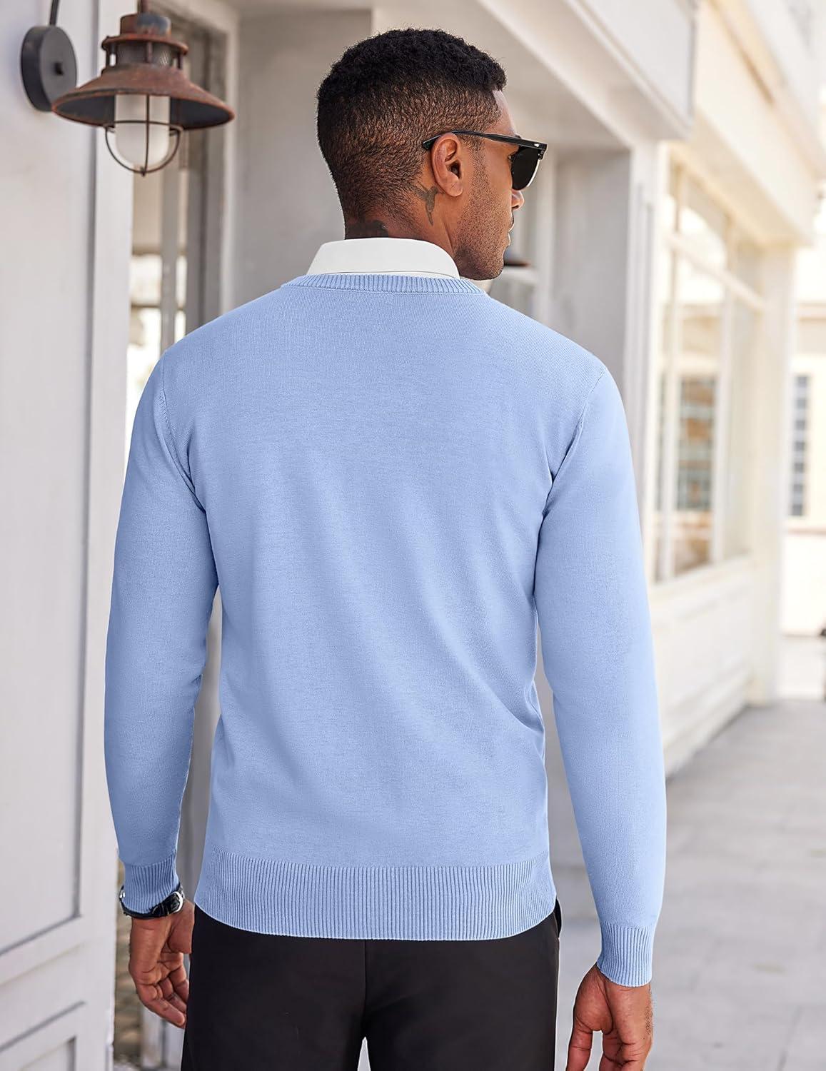 imageCOOFANDY Mens V Neck Sweater Lightweight Knitted Pullover SweatersLight Blue