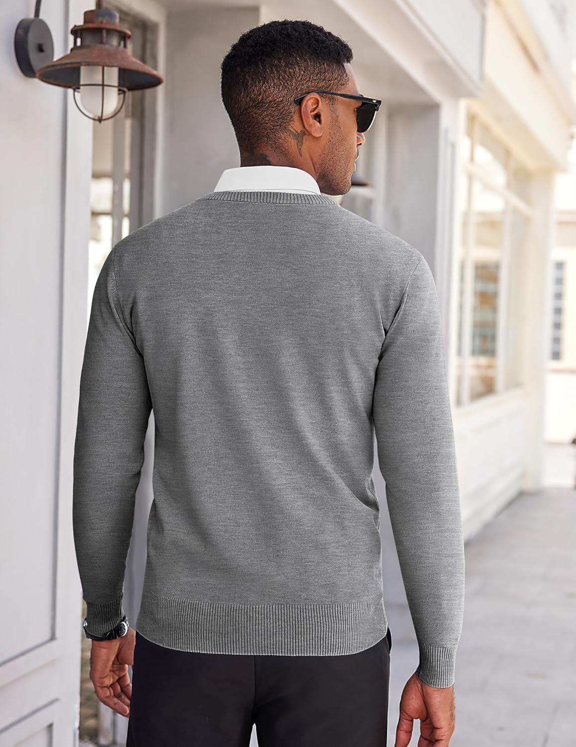 imageCOOFANDY Mens V Neck Sweater Lightweight Knitted Pullover SweatersLight Grey