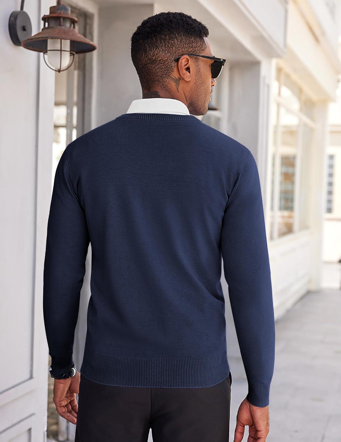 imageCOOFANDY Mens V Neck Sweater Lightweight Knitted Pullover SweatersNavy Blue