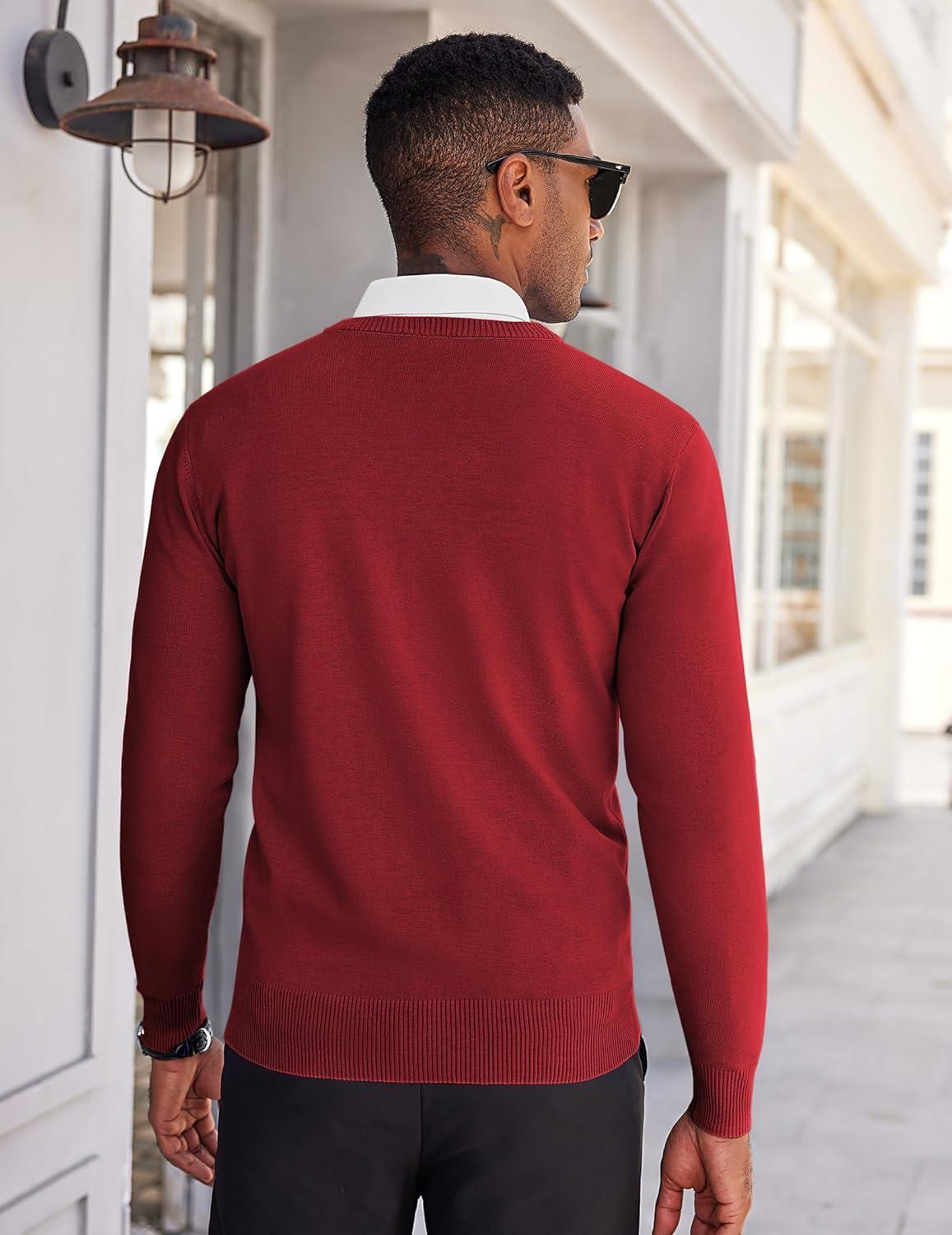 imageCOOFANDY Mens V Neck Sweater Lightweight Knitted Pullover SweatersRed