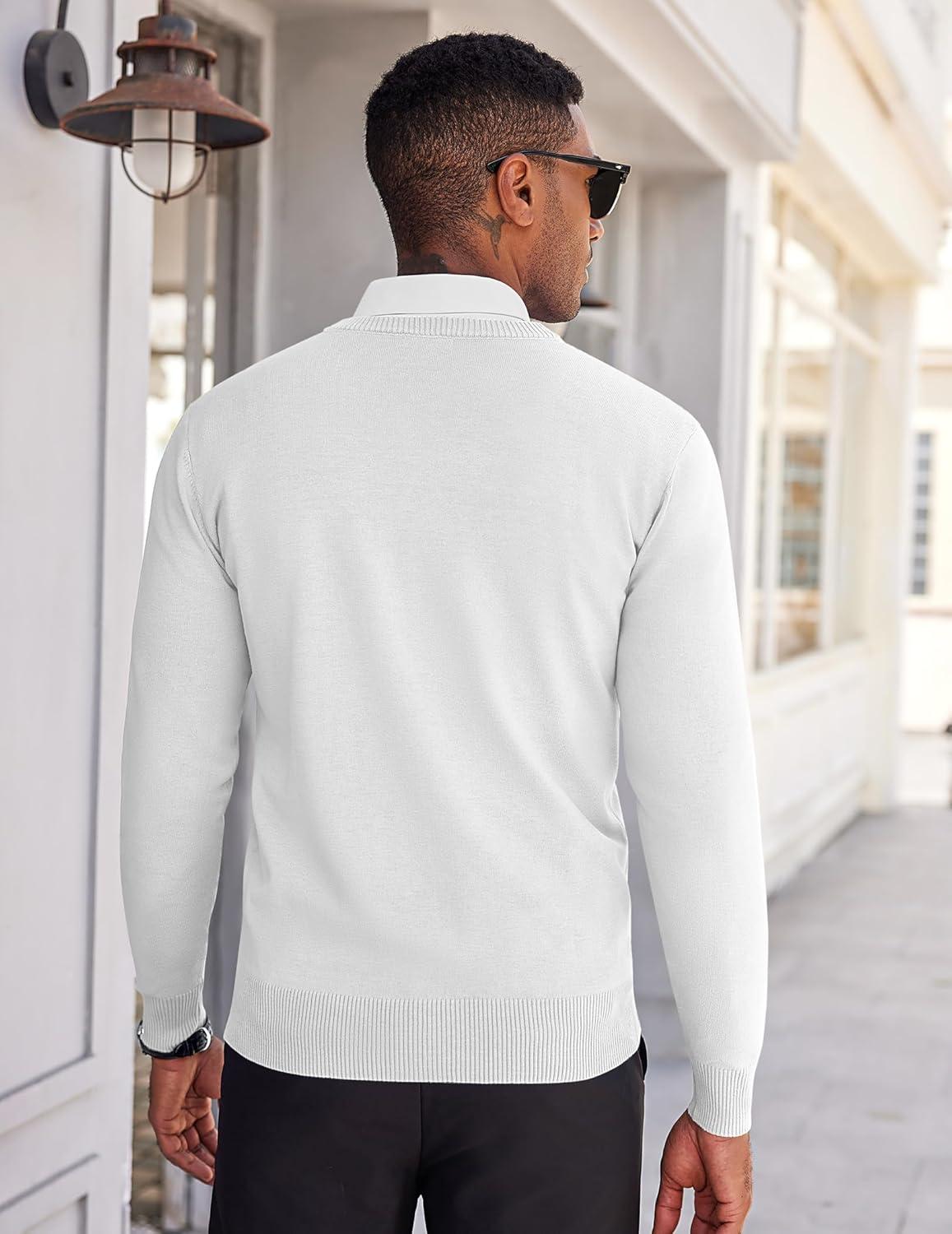 imageCOOFANDY Mens V Neck Sweater Lightweight Knitted Pullover SweatersWhite