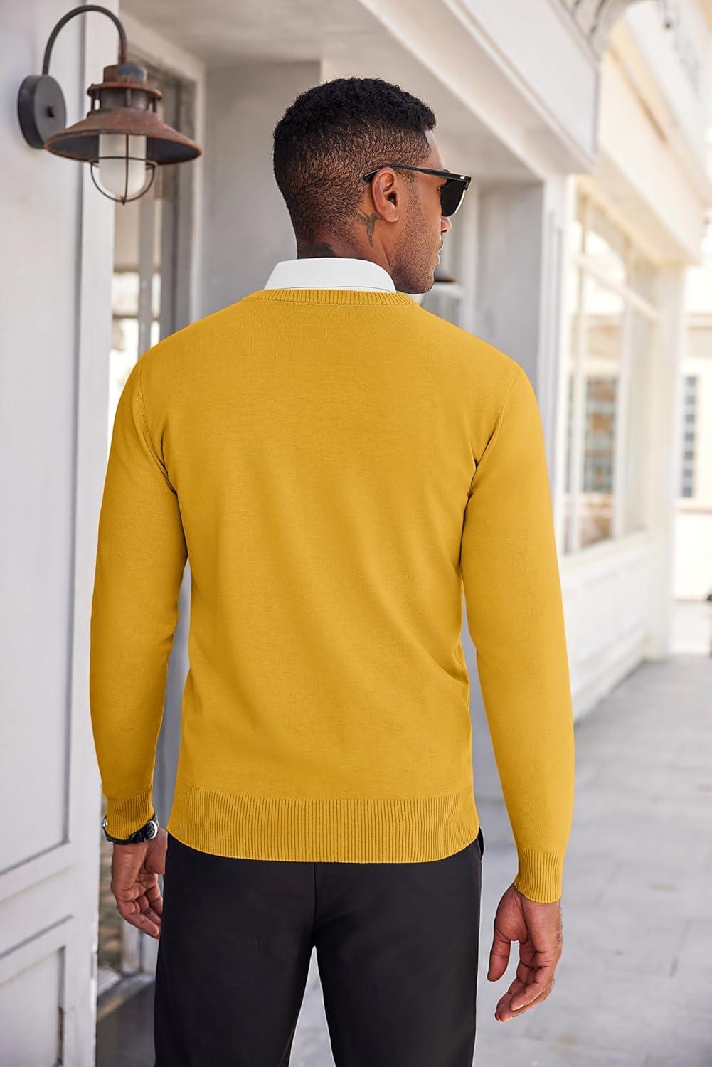 imageCOOFANDY Mens V Neck Sweater Lightweight Knitted Pullover SweatersYellow