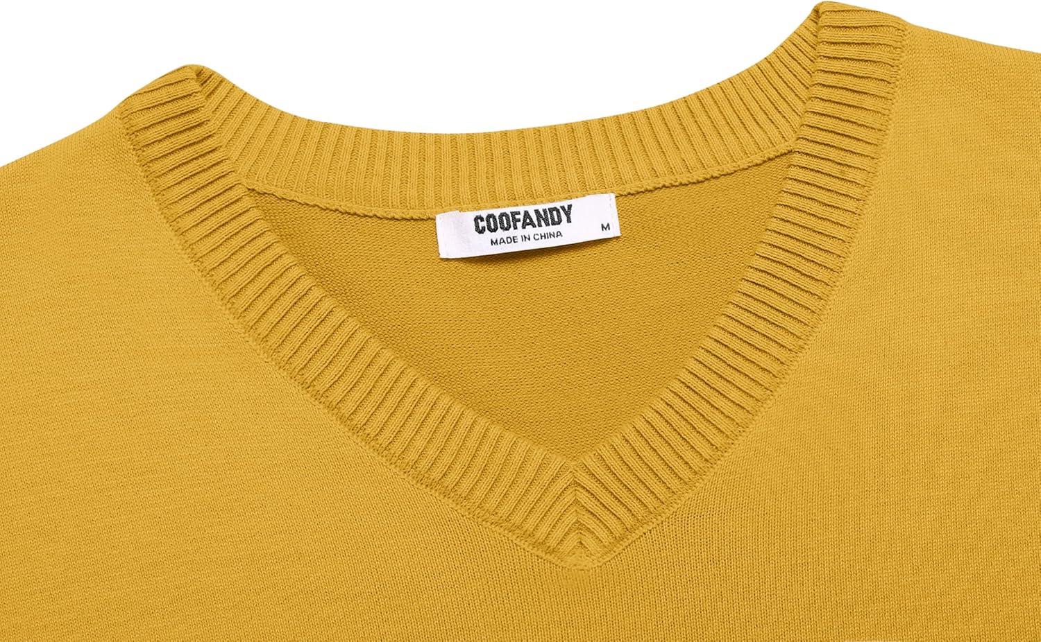 imageCOOFANDY Mens V Neck Sweater Lightweight Knitted Pullover SweatersYellow