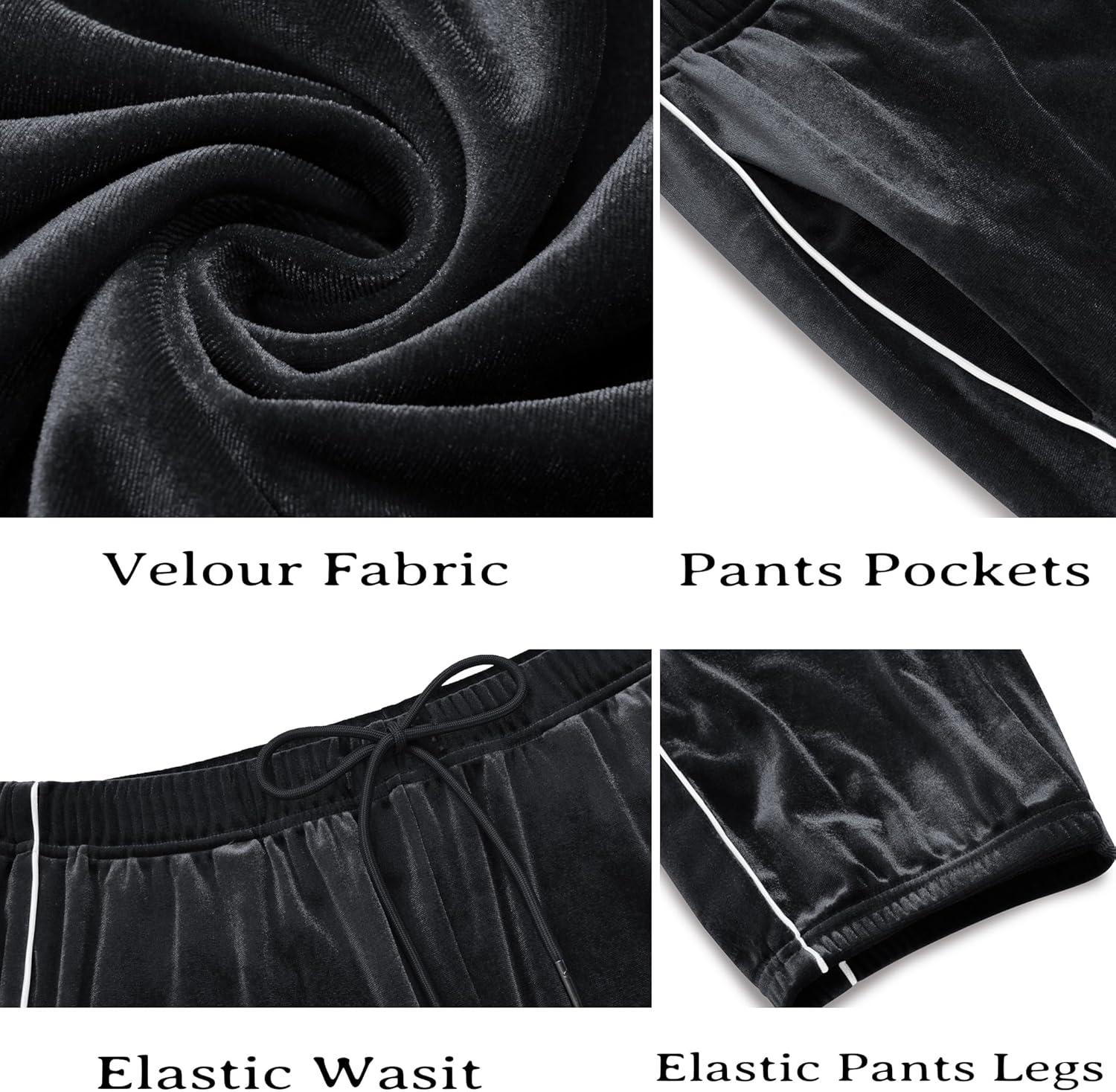 imageCOOFANDY Mens Velour Tracksuits 2 Piece Set Outfits Zip Up Sweatsuits Velvet Jacket Pants SetBlack
