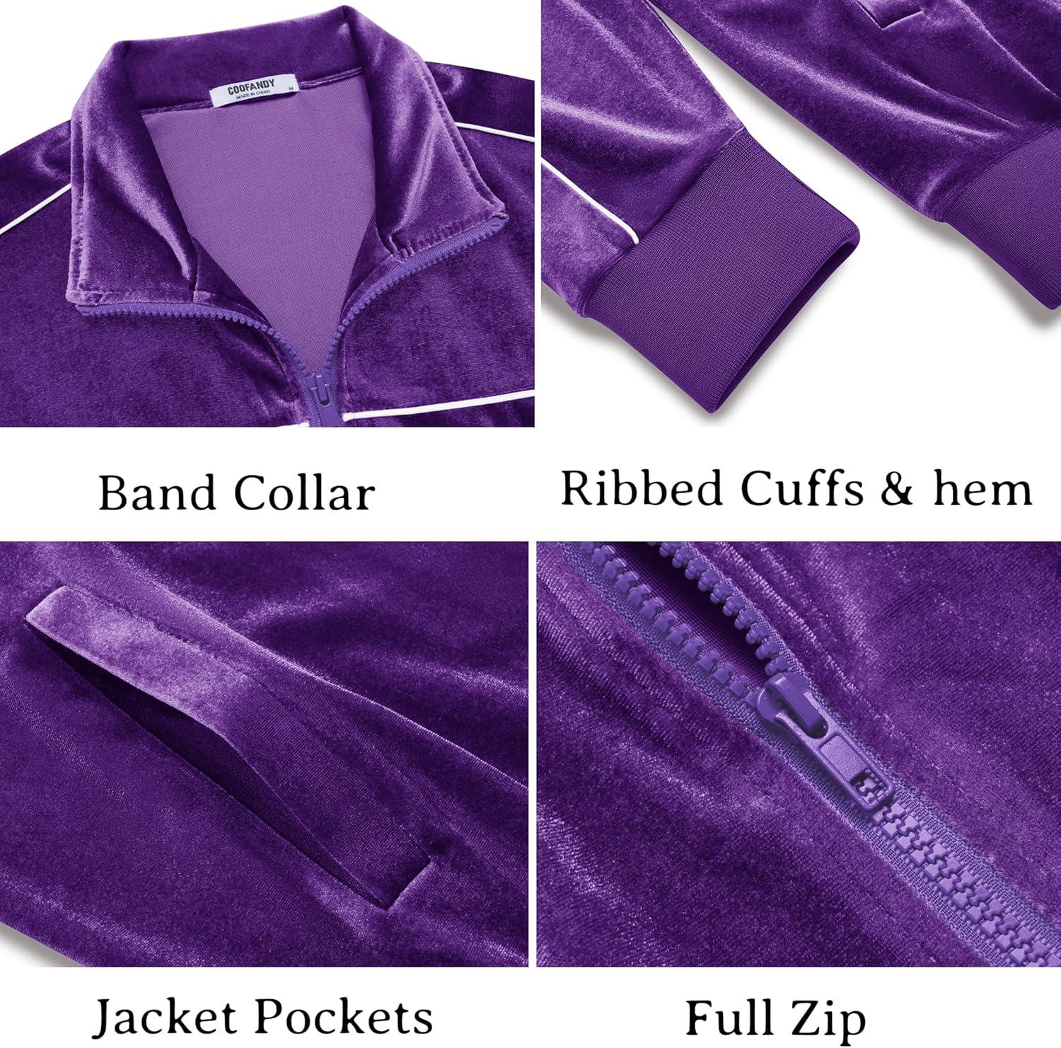 imageCOOFANDY Mens Velour Tracksuits 2 Piece Set Outfits Zip Up Sweatsuits Velvet Jacket Pants SetPurple