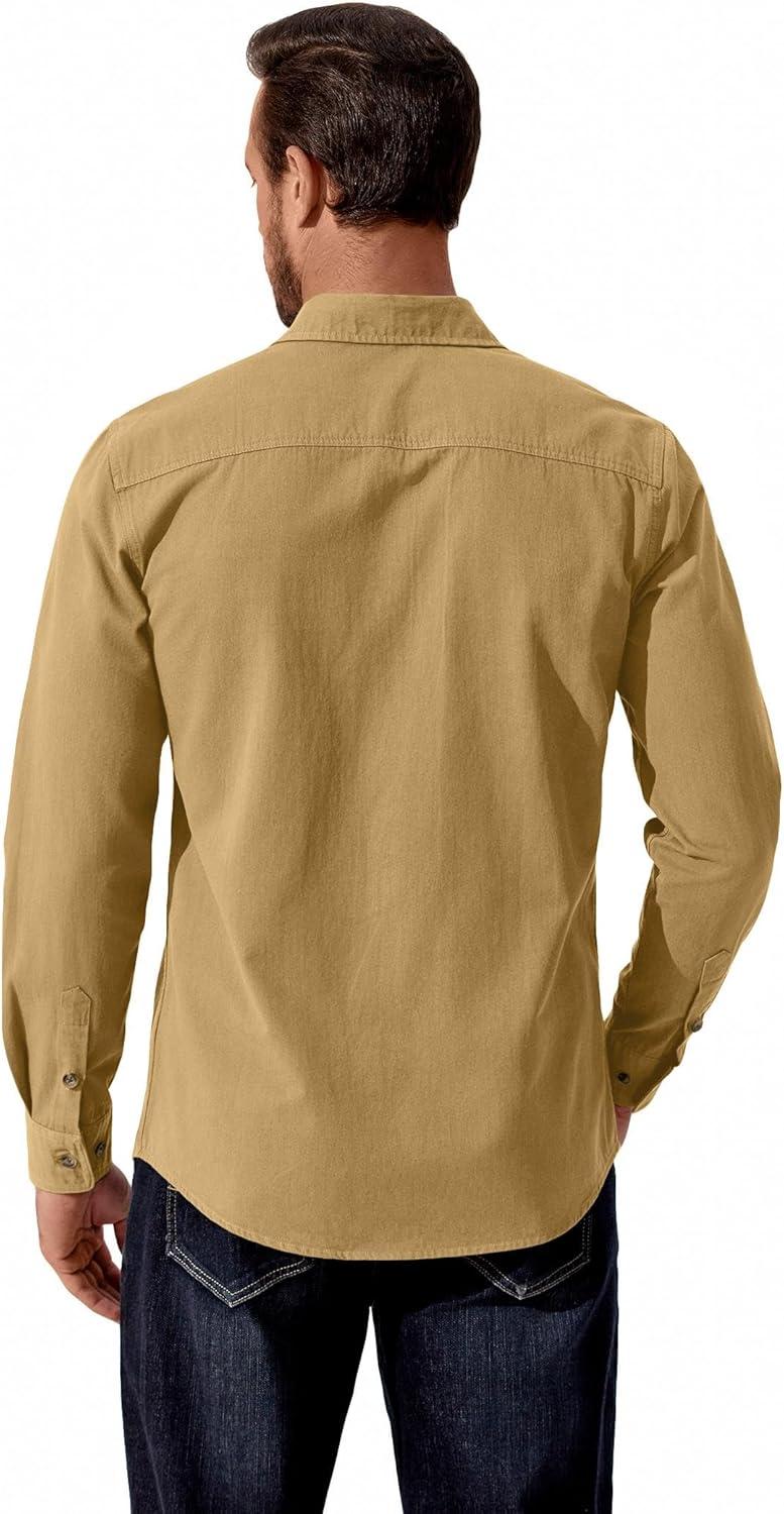 imageCOOFANDY Mens Western Cowboy Shirt Long Sleeve Cotton Button Down Work Shirts with PocketsKhaki