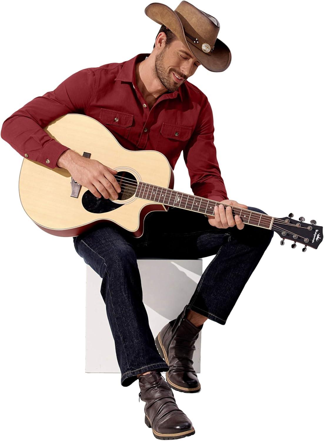imageCOOFANDY Mens Western Cowboy Shirt Long Sleeve Cotton Button Down Work Shirts with PocketsWine Red