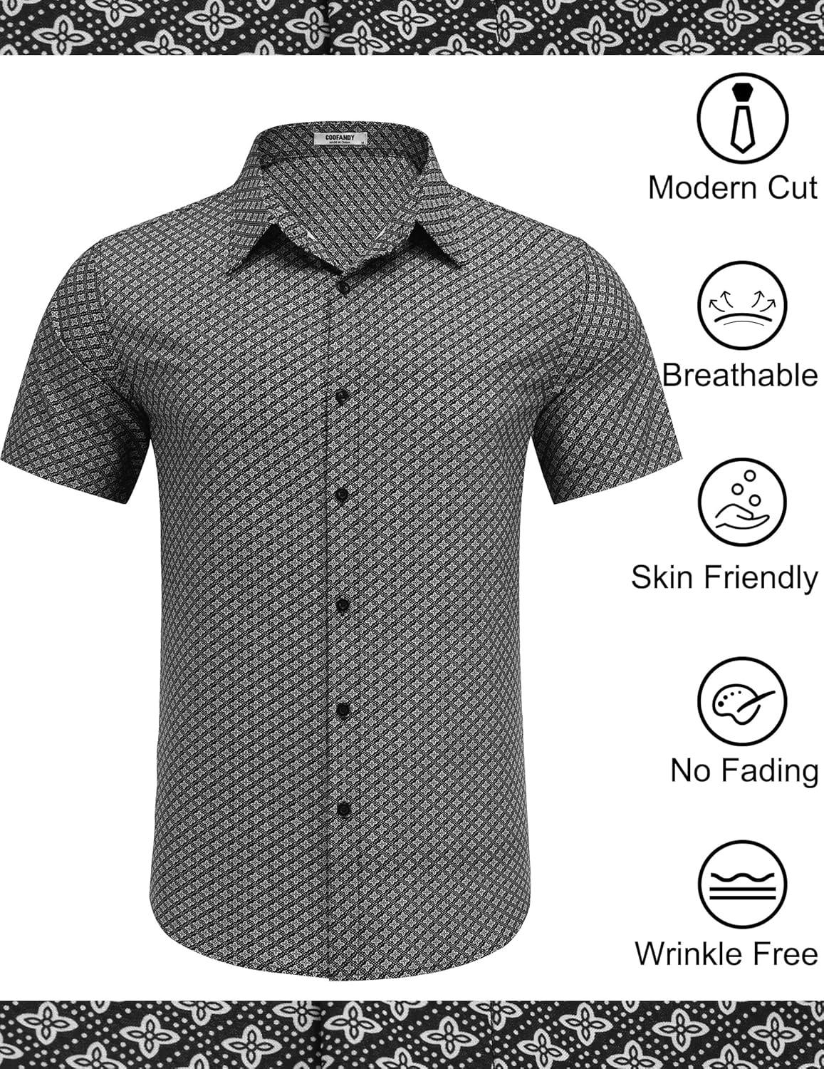 imageCOOFANDY Mens Wrinkle Free Dress Shirt Polka Dot Short Sleeve Button Down Business Casual ShirtsBlack Greysquare
