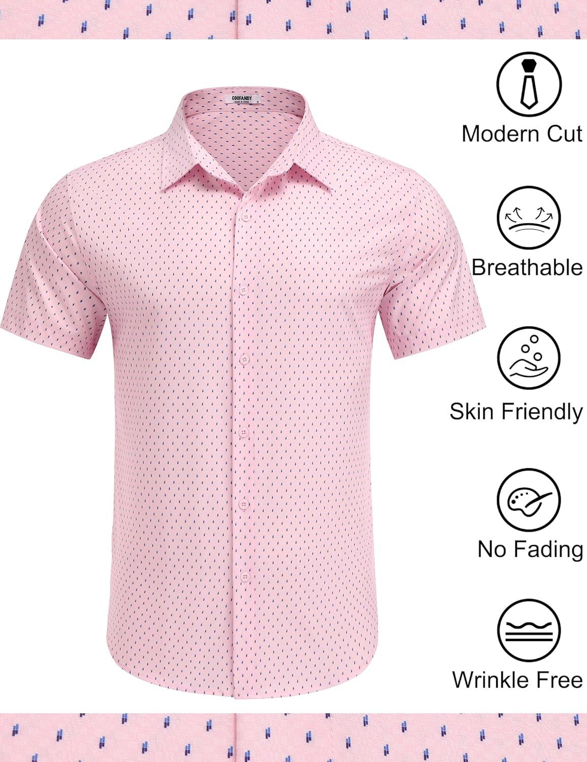 imageCOOFANDY Mens Wrinkle Free Dress Shirt Polka Dot Short Sleeve Button Down Business Casual ShirtsPinksymbol