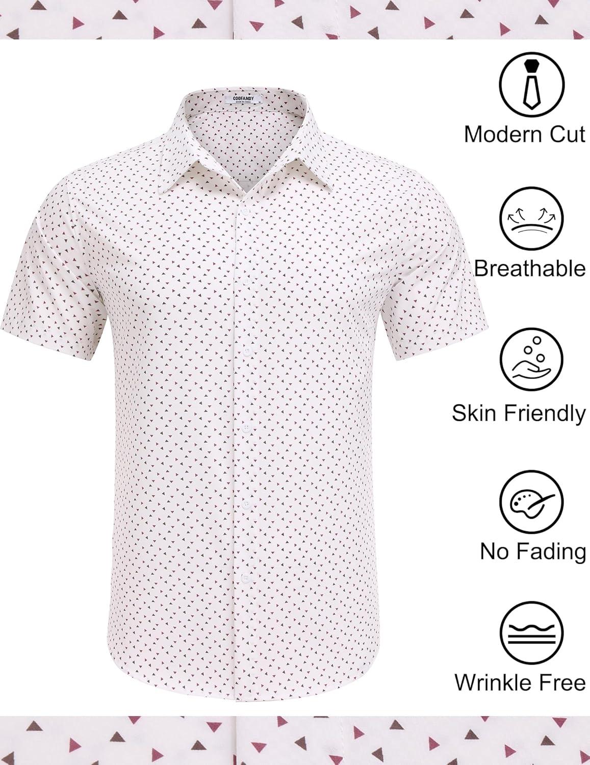 imageCOOFANDY Mens Wrinkle Free Dress Shirt Polka Dot Short Sleeve Button Down Business Casual ShirtsWhitetriangle