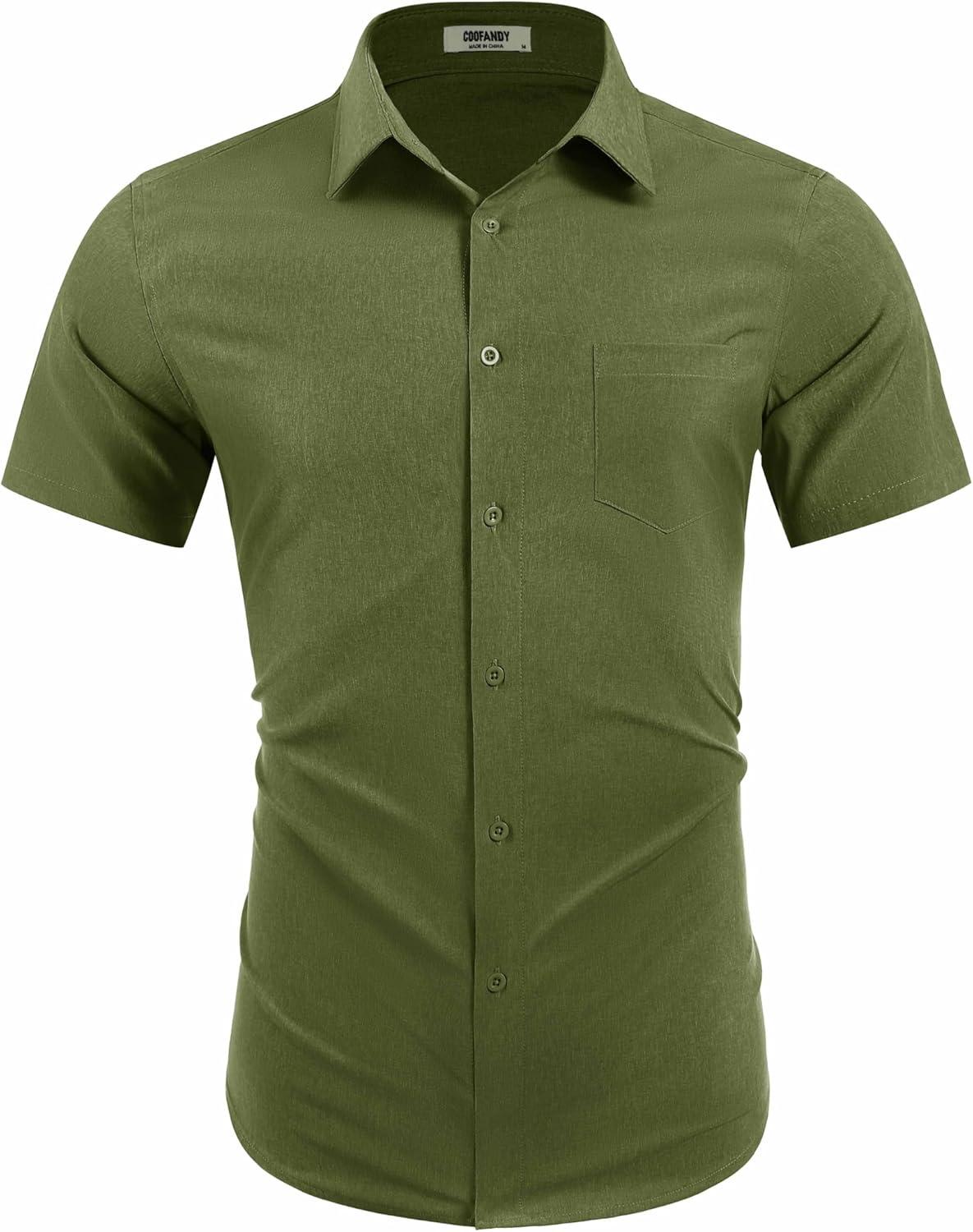 imageCOOFANDY Mens Wrinkle Free Shirts 2025 Short Sleeve Casual Button Down Summer Dress ShirtsArmy Green